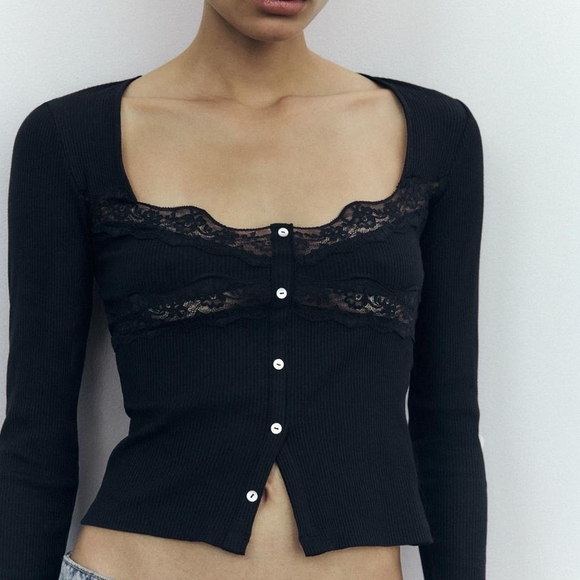 Zara Black Ribbed Top - Picture 1 of 8